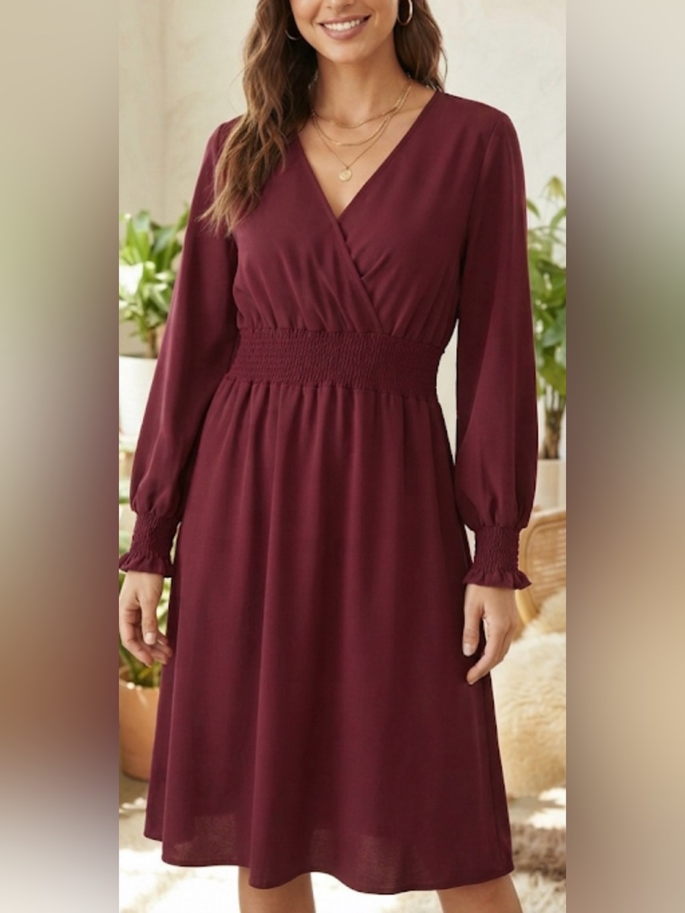 Grace Karin Burgundy Long Sleeve Midi Dress size 2XL - NWT